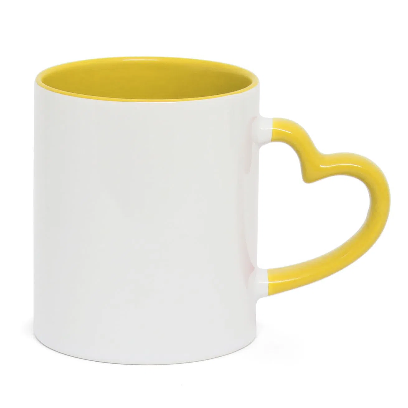 Caneca alça de Coracao e Interior  amarelo