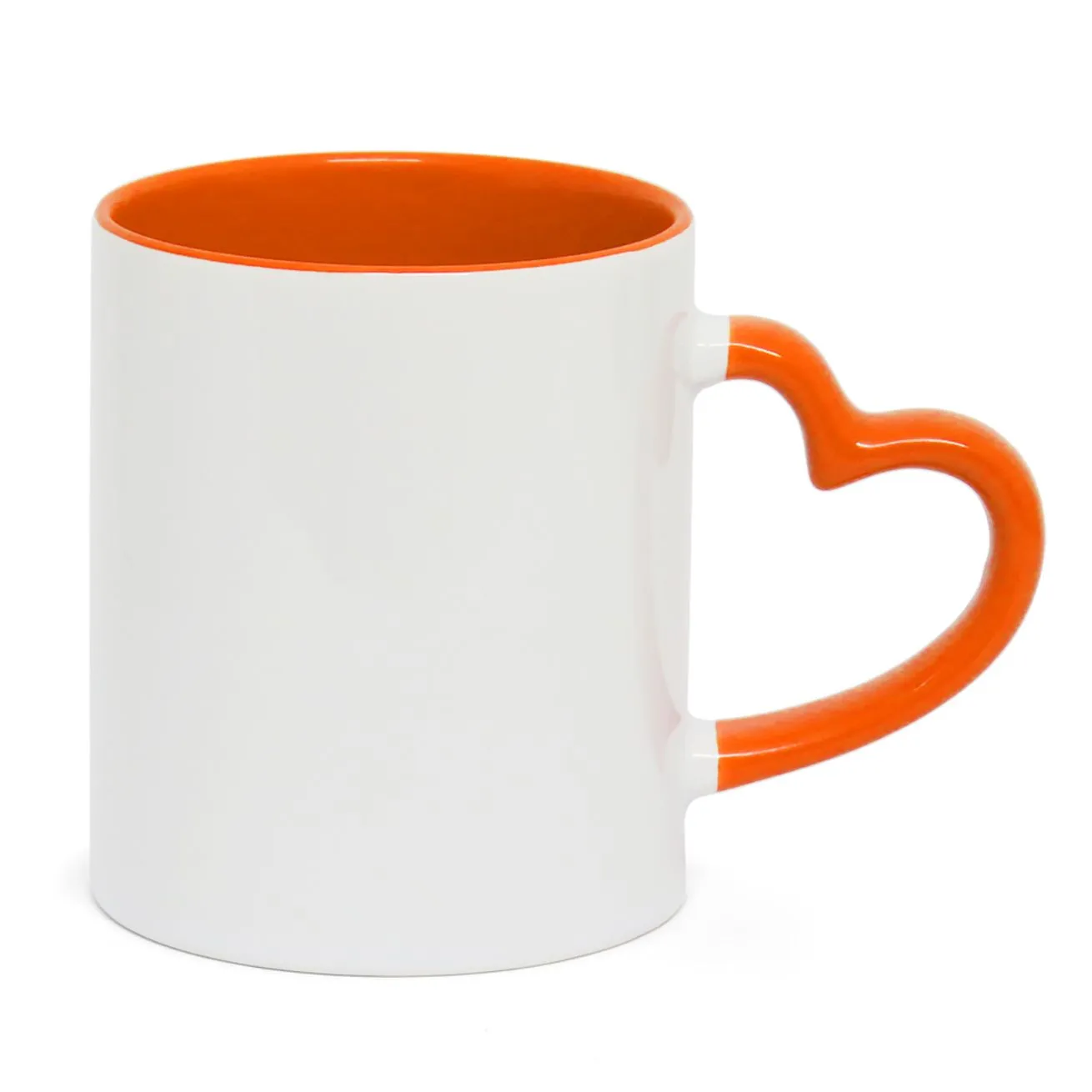 Caneca alça de Coracao e Interior Laranja