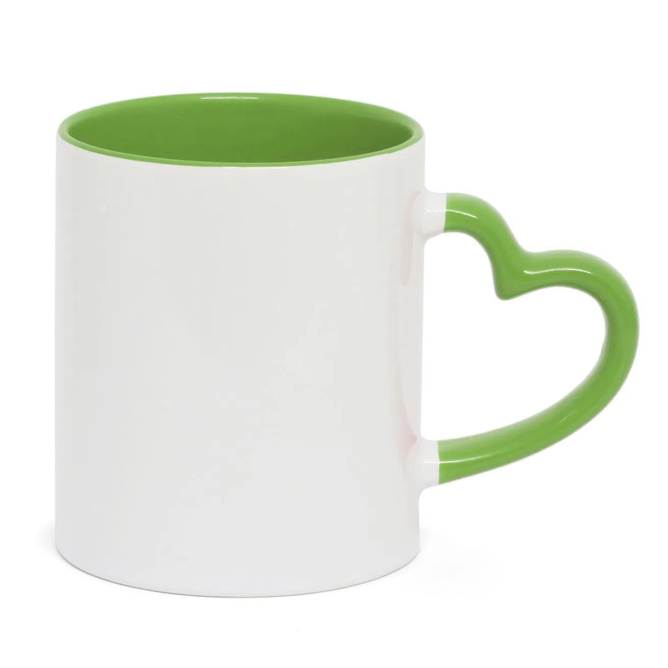 Caneca alça de Coracao e Interior Verde